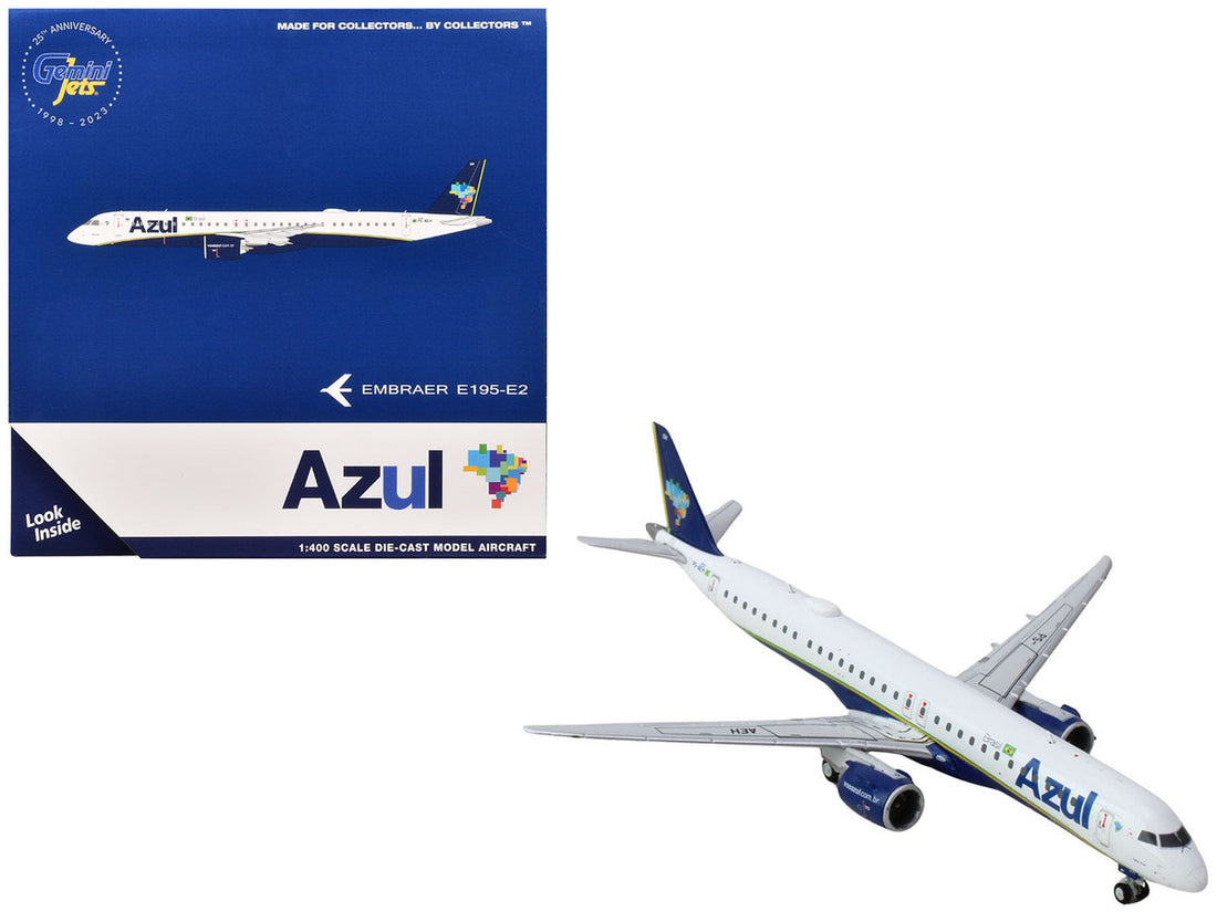 Embraer E195-E2 Commercial Aircraft "Azul Brazilian Airlines" (PS-AEH) White with Blue Tail 1/400 Diecast Model Airplane by GeminiJets-0