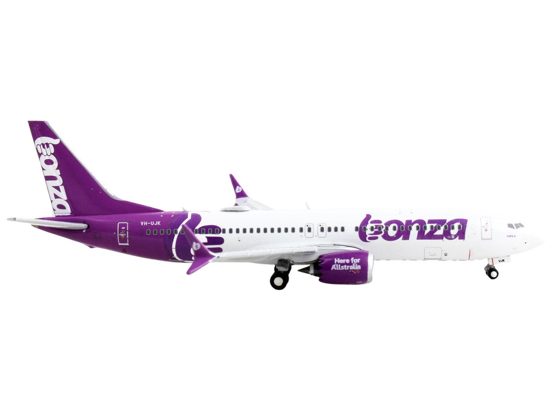 Boeing 737 MAX 8 Commercial Aircraft "Bonza Aviation" White and Purple 1/400 Diecast Model Airplane by GeminiJets-1