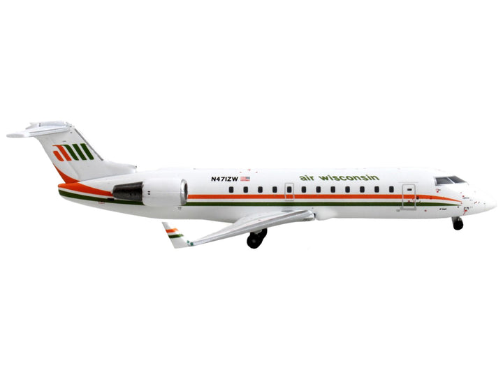 Bombardier CRJ200 Commercial Aircraft "Air Wisconsin" White with Orange and Green Stripes 1/400 Diecast Model Airplane by GeminiJets-1