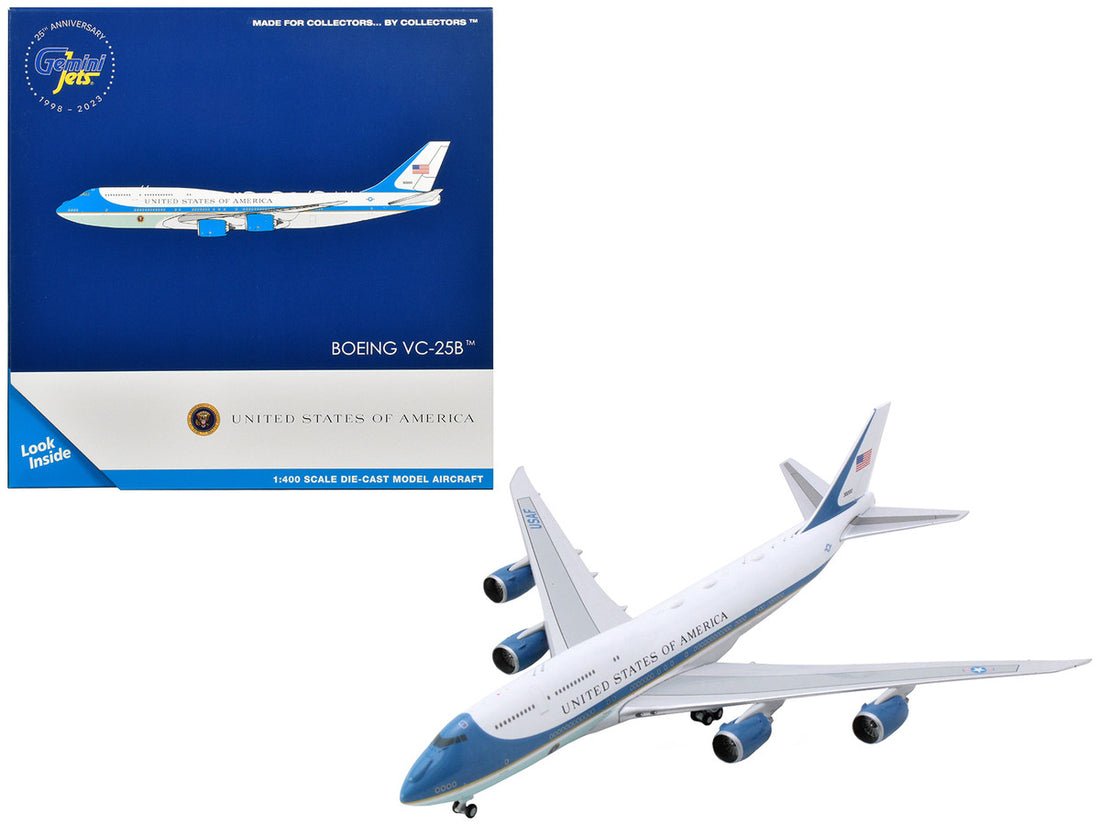 Boeing VC-25B Transport Aircraft "United States of America - Air Force One" (30000) White with Blue Stripes 1/400 Diecast Model Airplane by GeminiJets-0