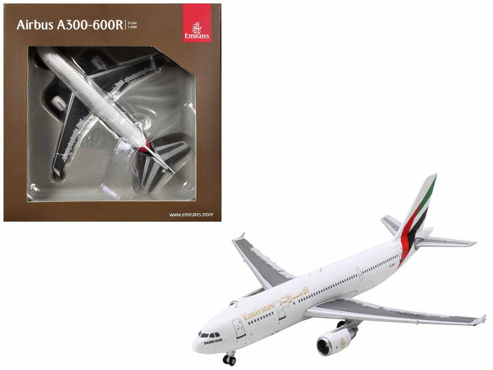 Airbus A300-600R Commercial Aircraft "Emirates Airlines" (A6-EKC) White with Striped Tail 1/400 Diecast Model Airplane by GeminiJets-0