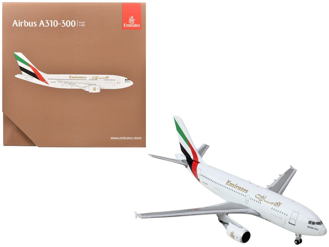 Airbus A310-300 Commercial Aircraft "Emirates Airlines" (A6-EKB) White with Striped Tail 1/400 Diecast Model Airplane by GeminiJets-0