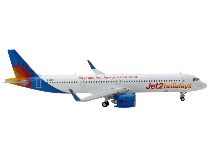 Airbus A321neo Commercial Aircraft "Jet2 Holidays" White with Blue Tail 1/400 Diecast Model Airplane by GeminiJets-1