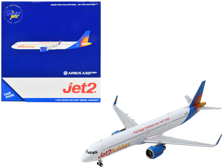 Airbus A321neo Commercial Aircraft "Jet2 Holidays" White with Blue Tail 1/400 Diecast Model Airplane by GeminiJets-0