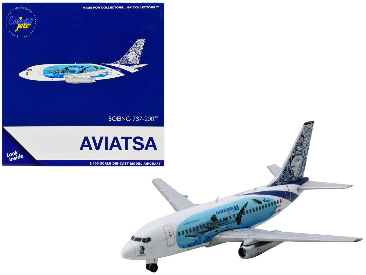Boeing 737-200 Commercial Aircraft "Aviatsa Honduras" (HR-MRZ) White with Blue Graphics 1/400 Diecast Model Airplane by GeminiJets-0