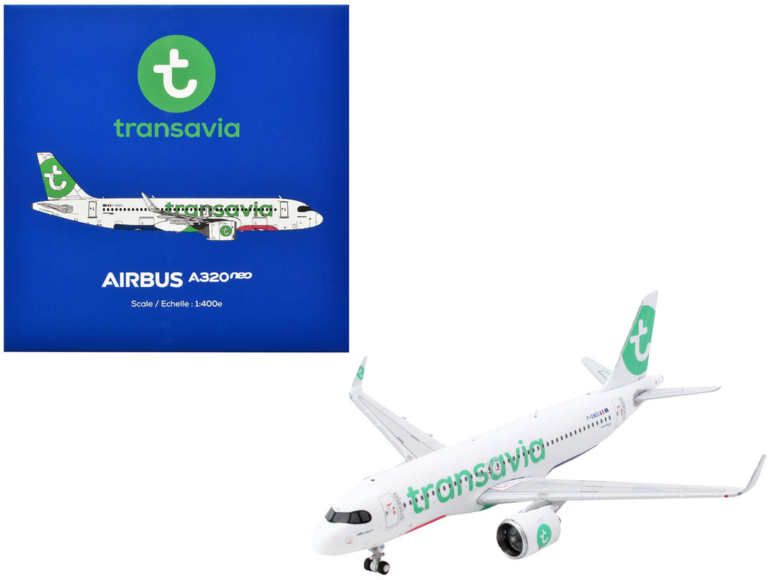 Airbus A320neo Commercial Aircraft "Transavia Airlines" (F-GNEO) White with Green Tail 1/400 Diecast Model Airplane by GeminiJets-0