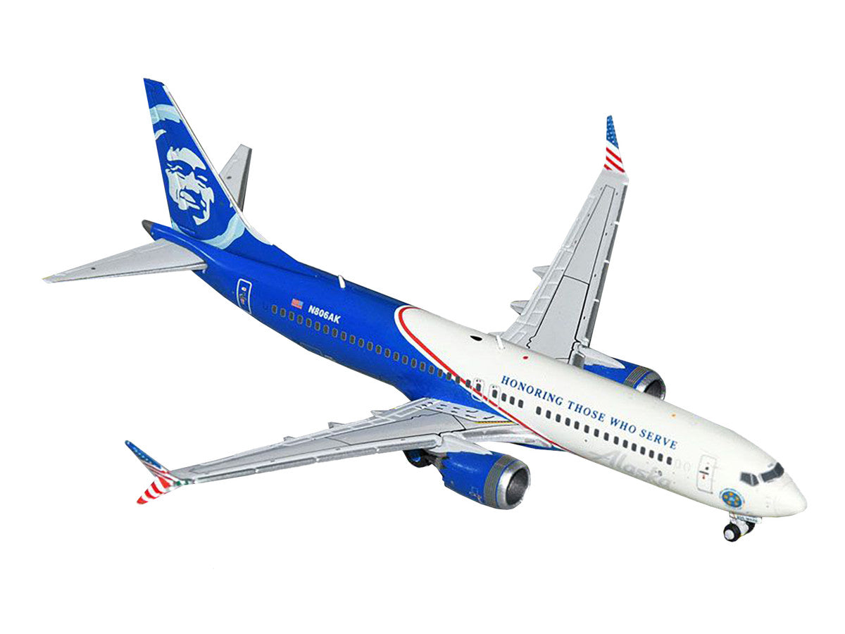 Boeing 737 MAX 8 Commercial Aircraft "Alaska Airlines - Honoring Those Who Serve" (N806AK) White and Blue 1/400 Diecast Model Airplane by GeminiJets-0