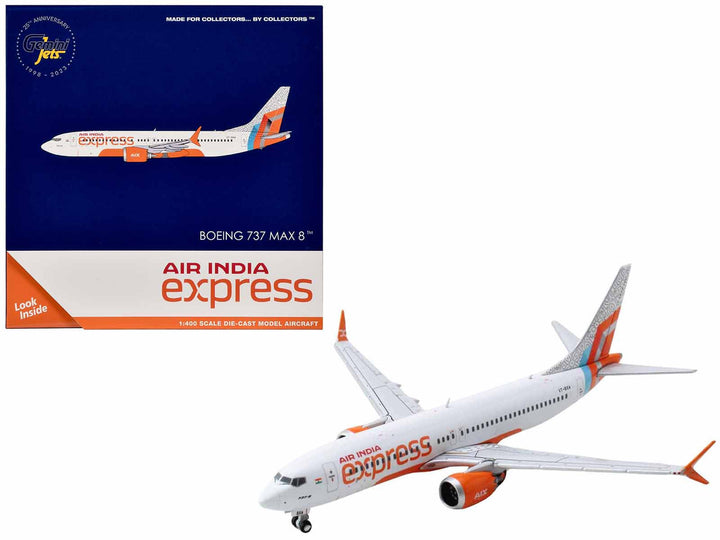 Boeing 737 MAX 8 Commercial Aircraft "Air India Express" (VT-BXA) White with Tail Graphics 1/400 Diecast Model Airplane by GeminiJets-0