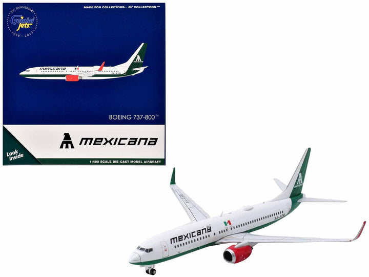 Boeing 737-800 Commercial Aircraft "Mexicana Airlines" (XA-ASM) White with Green Tail 1/400 Diecast Model Airplane by GeminiJets-0