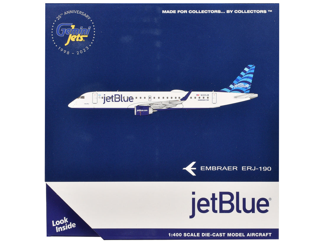 Embraer ERJ-190 Commercial Aircraft "JetBlue Airways" (N323JB) White with Blue Tail 1/400 Diecast Model Airplane by GeminiJets-2