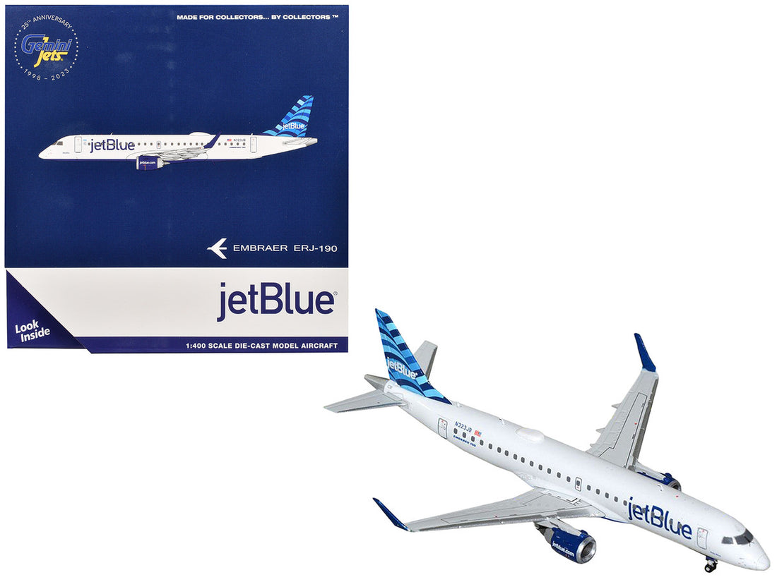 Embraer ERJ-190 Commercial Aircraft "JetBlue Airways" (N323JB) White with Blue Tail 1/400 Diecast Model Airplane by GeminiJets-0