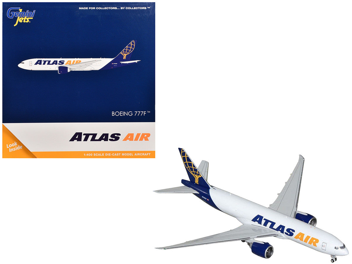 Boeing 777-200LR Commercial Aircraft "Atlas Air" (N703GT) White with Blue Tail 1/400 Diecast Model Airplane by GeminiJets-0