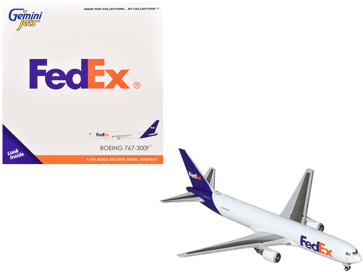 Boeing 767-300F Commercial Aircraft "FedEx (Federal Express)" (N144FE) White with Purple Tail 1/400 Diecast Model Airplane by GeminiJets-0