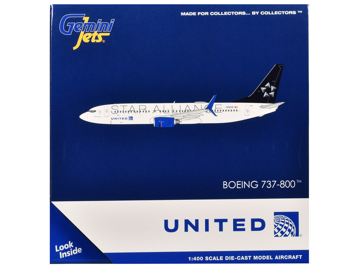 Boeing 737-800 Commercial Aircraft "United Airlines - Star Alliance" (N76516) White with Black Tail 1/400 Diecast Model Airplane by GeminiJets-2