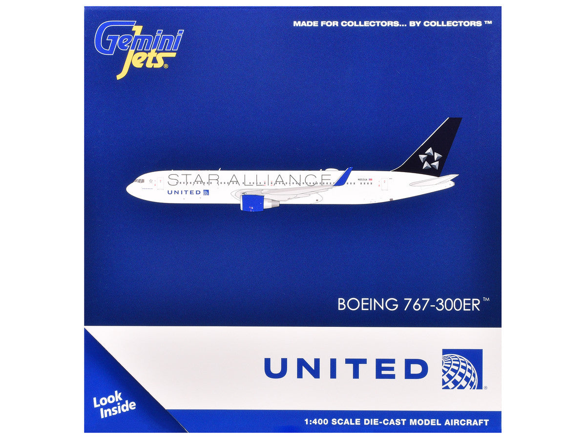 Boeing 767-300ER Commercial Aircraft "United Airlines Star Alliance" (N76516) White with Black Tail 1/400 Diecast Model Airplane by GeminiJets-2