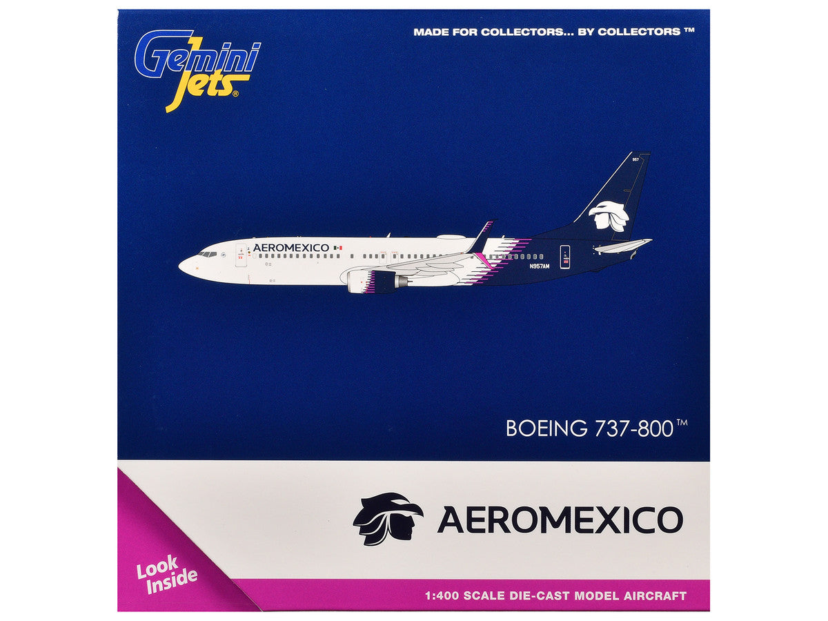 Boeing 737-800 Commercial Aircraft "Aeromexico" (N957AM) White with Blue Tail 1/400 Diecast Model Airplane by GeminiJets-2