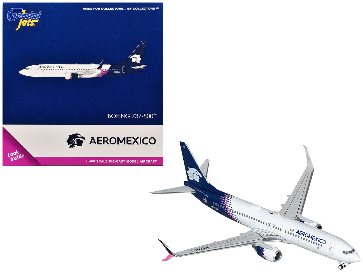 Boeing 737-800 Commercial Aircraft "Aeromexico" (N957AM) White with Blue Tail 1/400 Diecast Model Airplane by GeminiJets-0