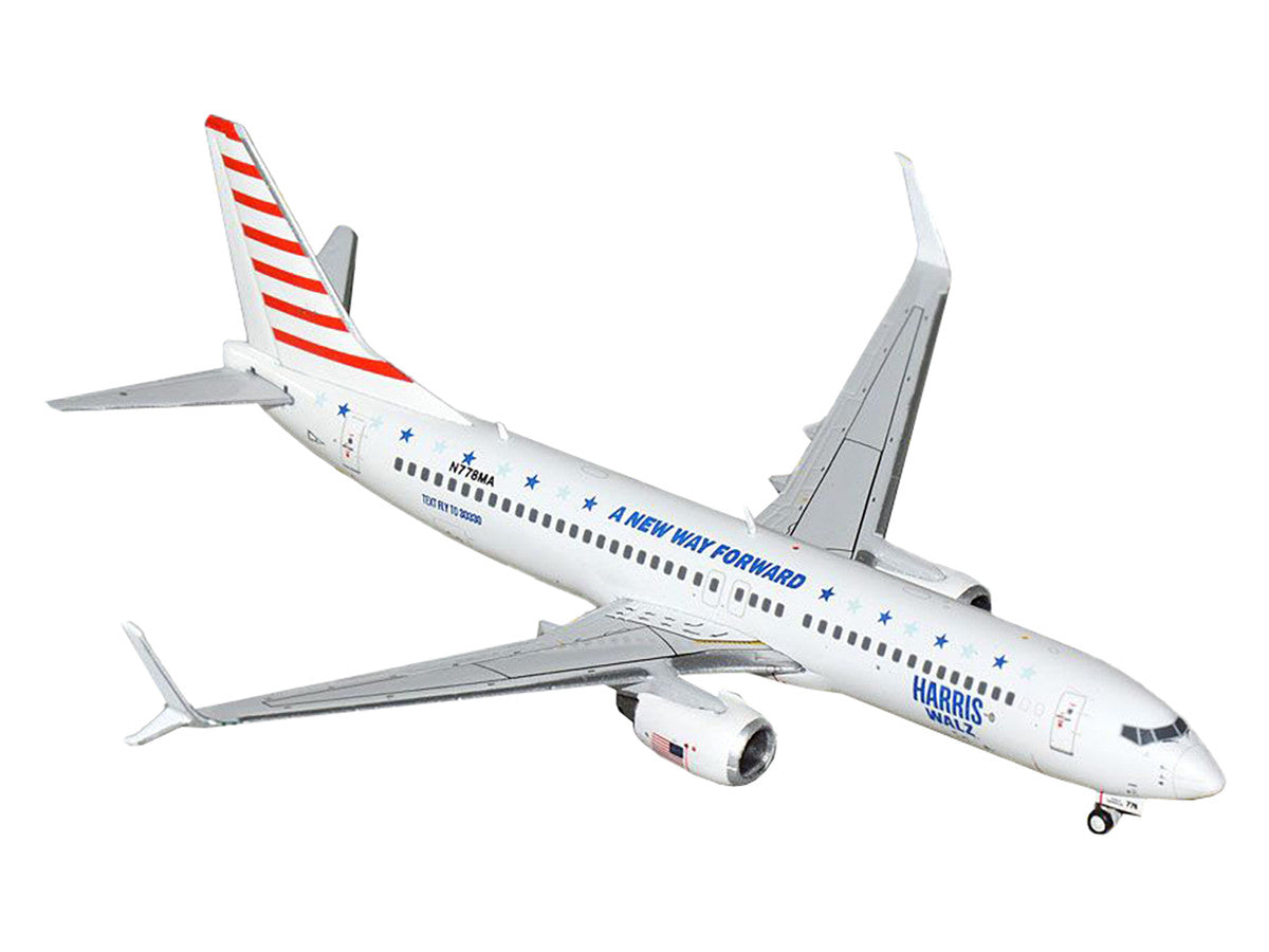 Boeing 737-800 Commercial Aircraft "Harris-Walz Campaign" (N778MA) White with Striped Tail 1/400 Diecast Model Airplane by GeminiJets-1