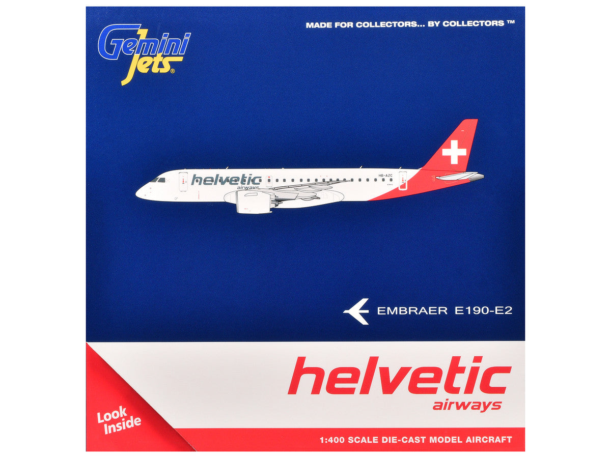 Embraer E190-E2 Commercial Aircraft "Helvetic Airways" (HB-AZC) White with Red Tail 1/400 Diecast Model Airplane by GeminiJets-2