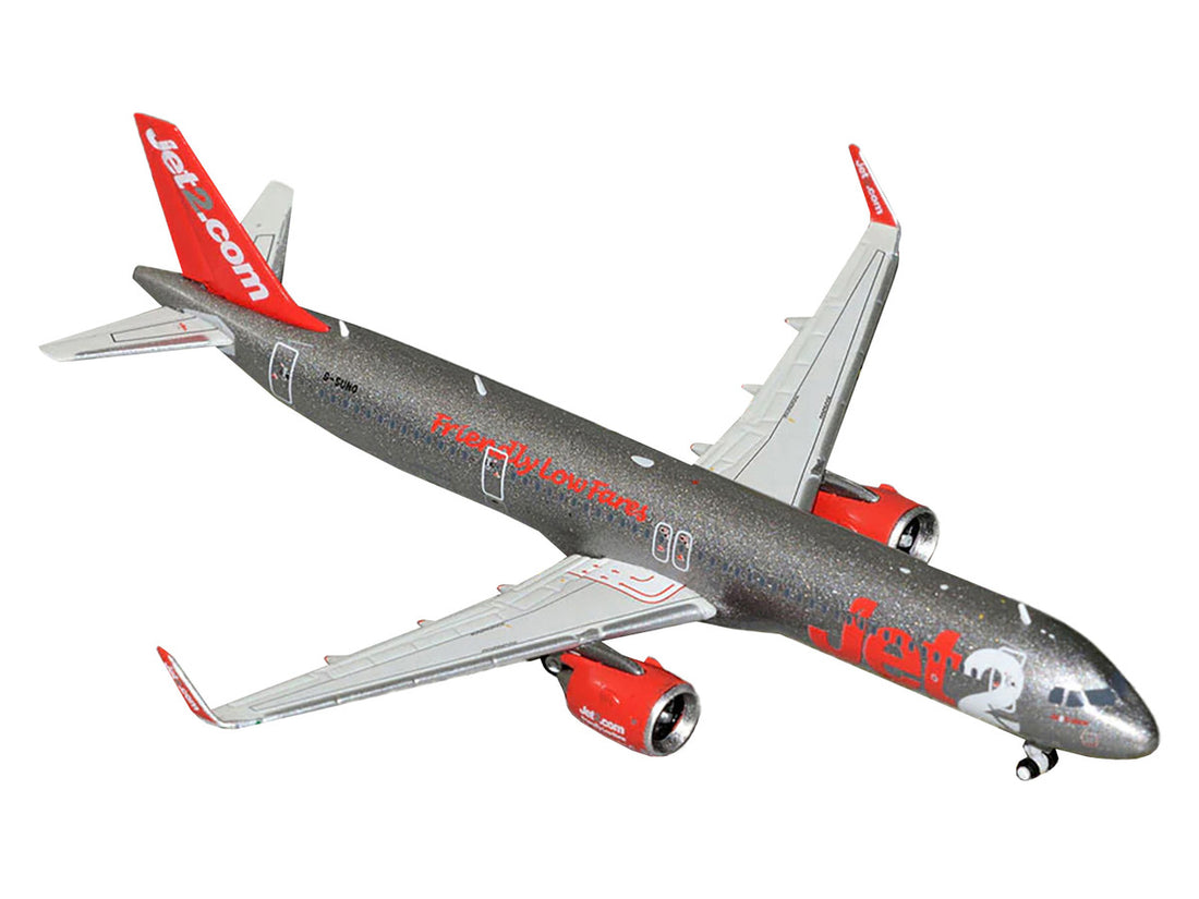 Airbus A321neo Commercial Aircraft "Jet2" (G-SUNO) Gray Metallic with Red Tail 1/400 Diecast Model Airplane by GeminiJets 3