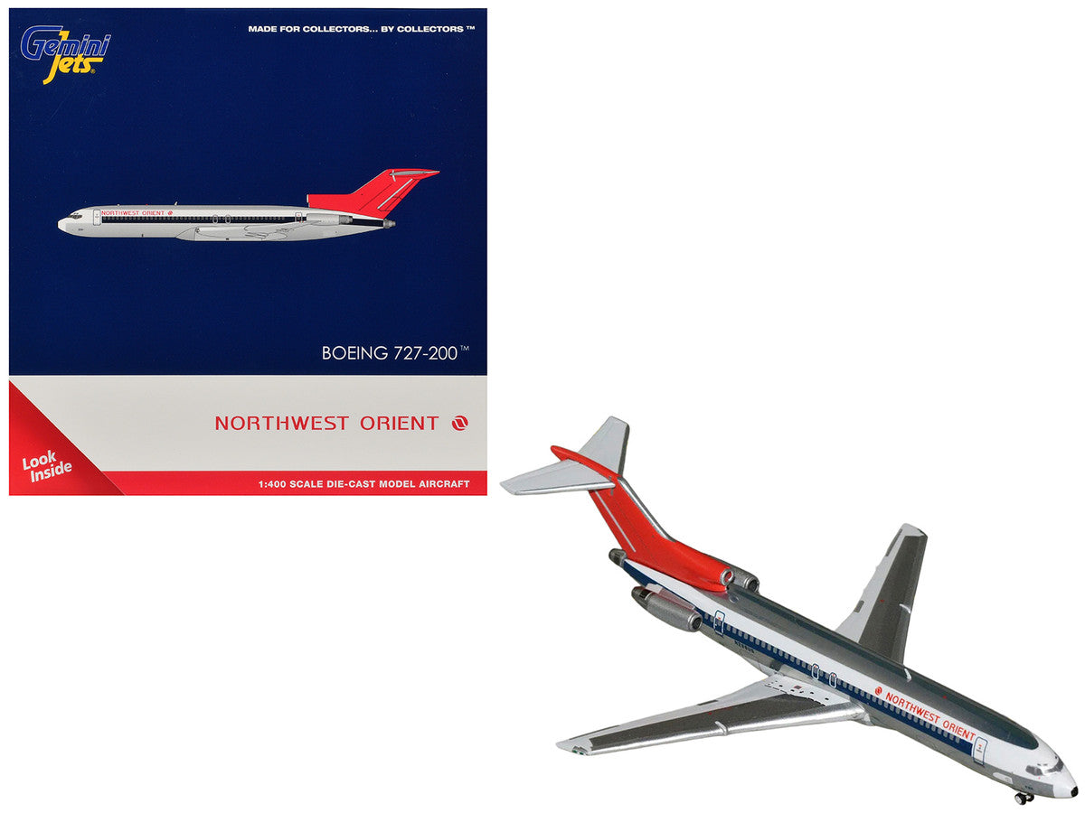 Boeing 727-200 Commercial Aircraft "Northwest Orient" (N298US) Silver with White Stripes and Red Tail 1/400 Diecast Model by GeminiJets