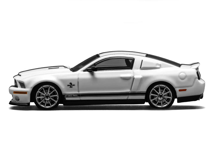White Shelby GT500 Super Snake with matte black racing stripes diecast car