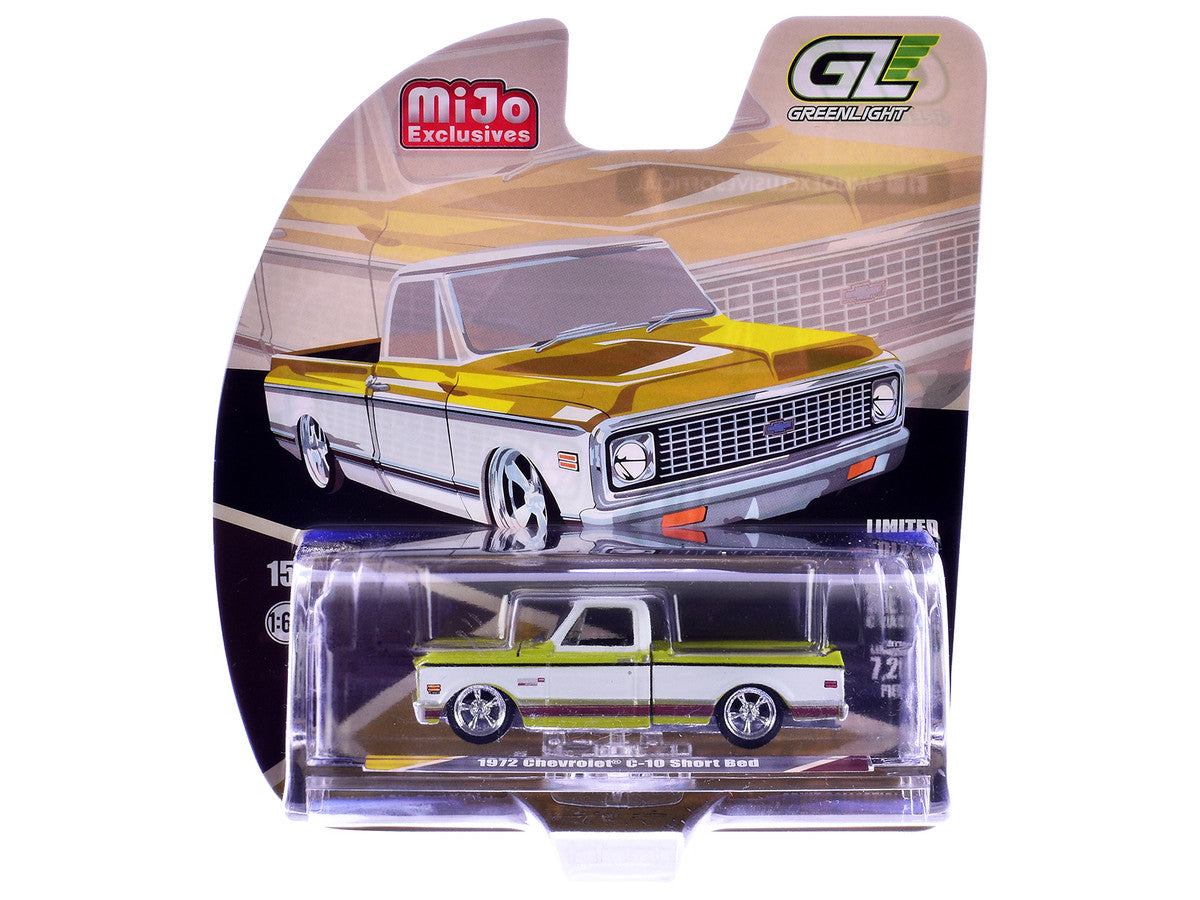 1972 Chevrolet C-10 Short Bed Pickup Truck Mustard Yellow and White "Mijo Exclusives" Series 1/64 Diecast Model Car by Greenlight