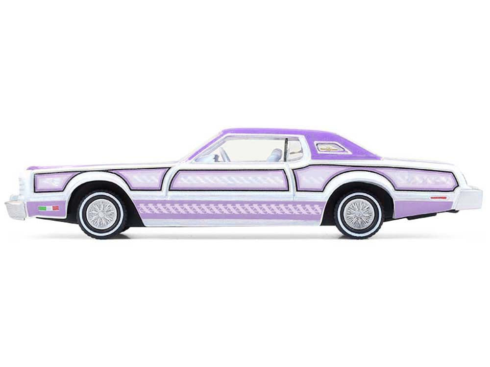 1973 Ford Thunderbird Lowrider "Michael Heralda Special Edition" Purple Metallic with Graphics and White Interior "Hobby Exclusive" Series 1/64 Diecast Model Car by Greenlight