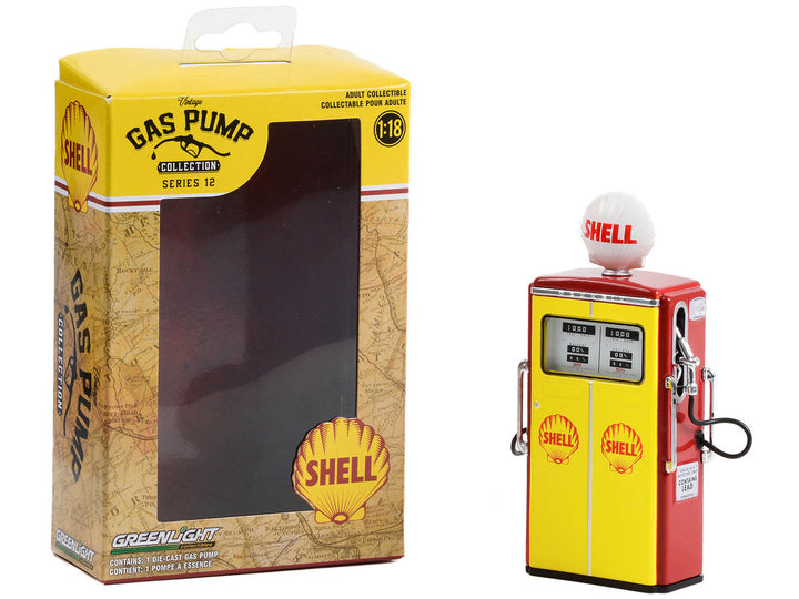 1954 Tokheim 350 Twin Gas Pump "Shell Oil" Yellow and Red "Vintage Gas Pumps" Series 12 1/18 Diecast Model by Greenlight-1