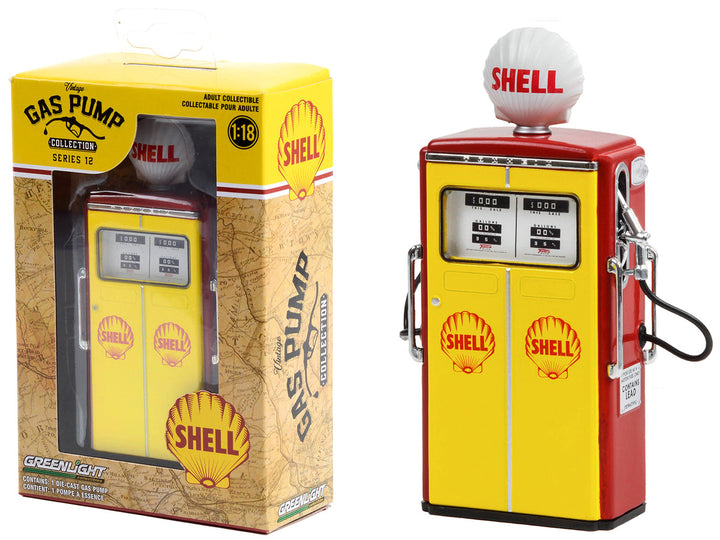 1954 Tokheim 350 Twin Gas Pump "Shell Oil" Yellow and Red "Vintage Gas Pumps" Series 12 1/18 Diecast Model by Greenlight-0