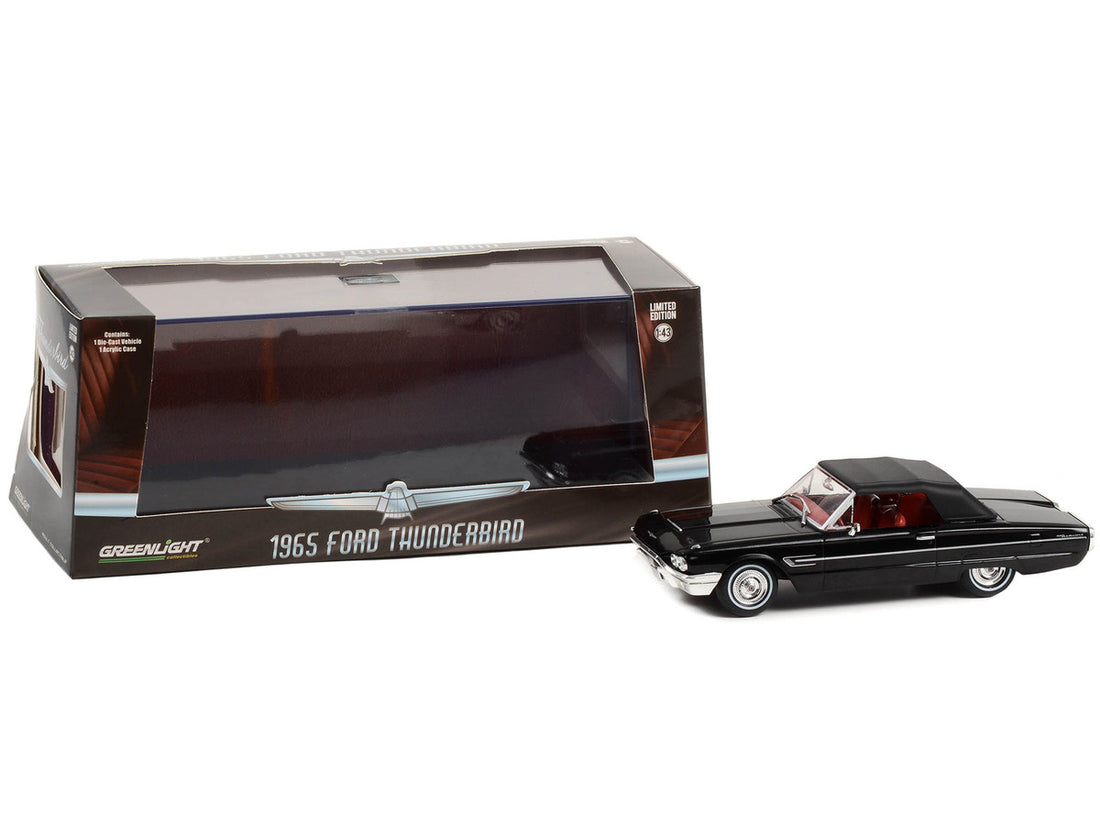 1965 Ford Thunderbird Convertible (Top-Up) Raven Black with Red Interior 1/43 Diecast Model Car by Greenlight-1