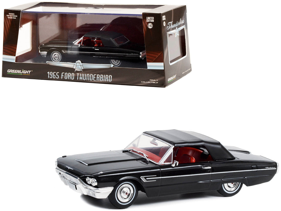 1965 Ford Thunderbird Convertible (Top-Up) Raven Black with Red Interior 1/43 Diecast Model Car by Greenlight-0