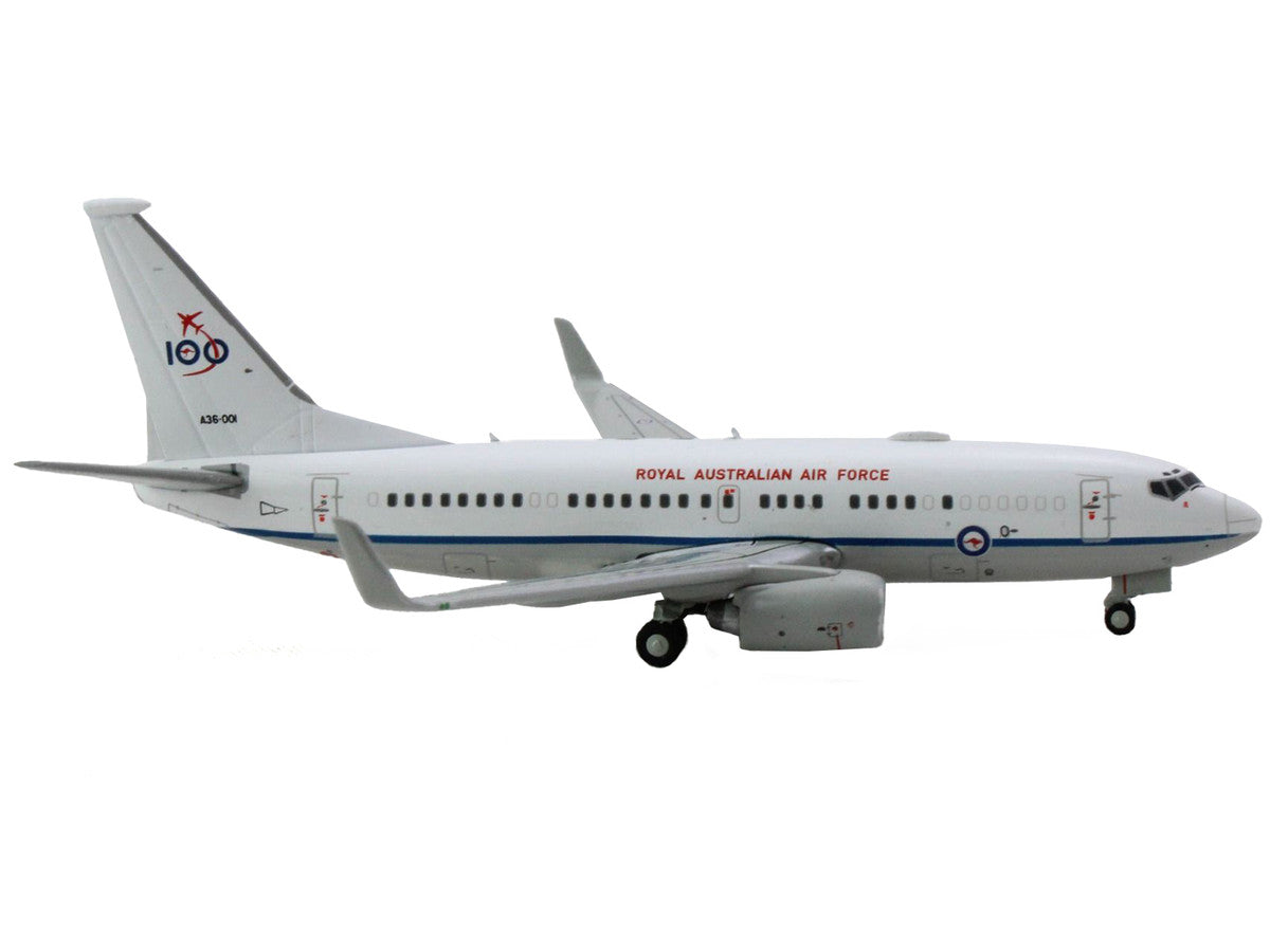 Boeing 737-700 Aircraft "Royal Australian Air Force 100th Anniversary" (A36-001) White with Blue Stripes "Gemini Macs" Series 1/400 Diecast Model Airplane by GeminiJets-1