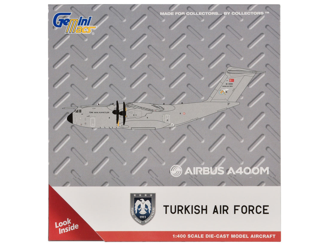 Airbus A400M Atlas Transport Aircraft "Turkish Air Force" (18-0093) Gray "Gemini Macs" Series 1/400 Diecast Model Airplane by GeminiJets-1