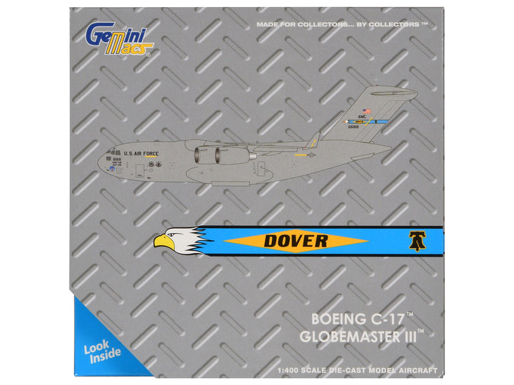 Boeing C-17 Globemaster III Transport Aircraft "Dover Air Force Base - United States Air Force" (06-6168) Gray "Gemini Macs" Series 1/400 Diecast Model Airplane by GeminiJets-1