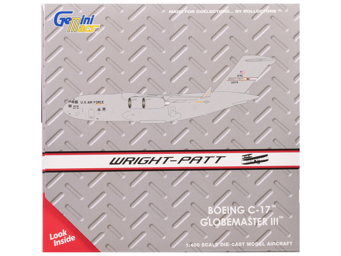 Boeing C-17 Globemaster III Transport Aircraft "Wright-Patterson Air Force Base - United States Air Force" (000-0178) Gray "Gemini Macs" Series 1/400 Diecast Model Airplane by GeminiJets-1