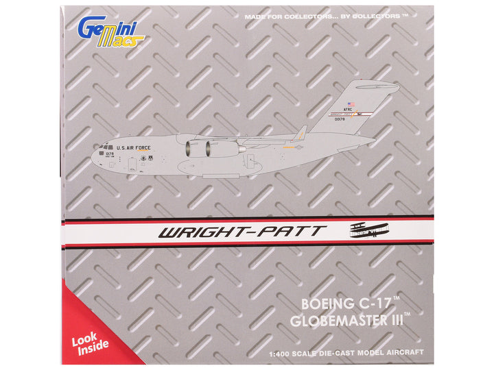 Boeing C-17 Globemaster III Transport Aircraft "Wright-Patterson Air Force Base - United States Air Force" (000-0178) Gray "Gemini Macs" Series 1/400 Diecast Model Airplane by GeminiJets-1