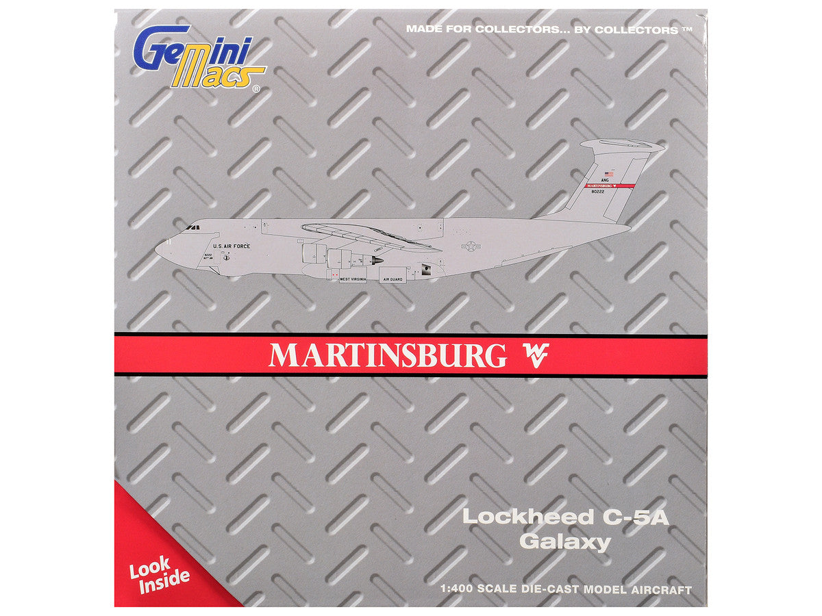 Lockheed C-5A Galaxy Transport Aircraft "Martinsburg Air Force Base" United States Air Force (68-0222) Gray "Gemini Macs" Series 1/400 Diecast Model by GeminiJets-2