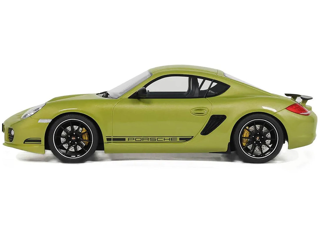 2012 Porsche Cayman R Green with Black Side Stripes 1/18 Model Car by GT Spirit-1