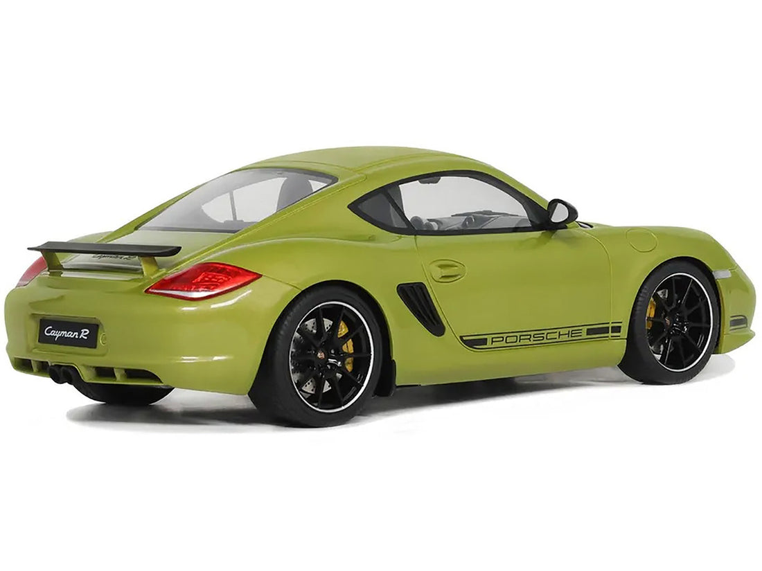 2012 Porsche Cayman R Green with Black Side Stripes 1/18 Model Car by GT Spirit-3