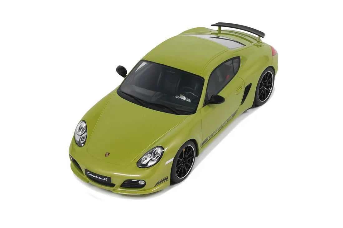 2012 Porsche Cayman R Green with Black Side Stripes 1/18 Model Car by GT Spirit-0