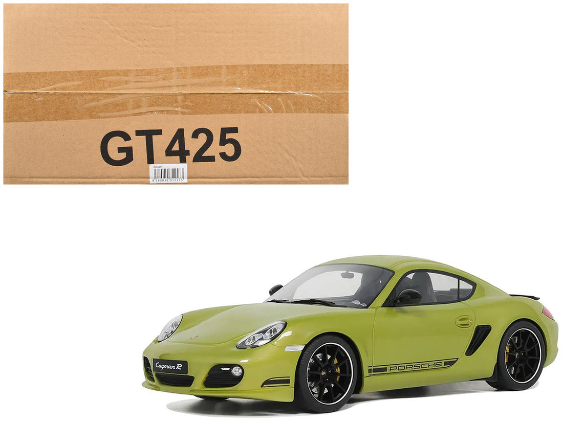 2012 Porsche Cayman R Green with Black Side Stripes 1/18 Model Car by GT Spirit-4
