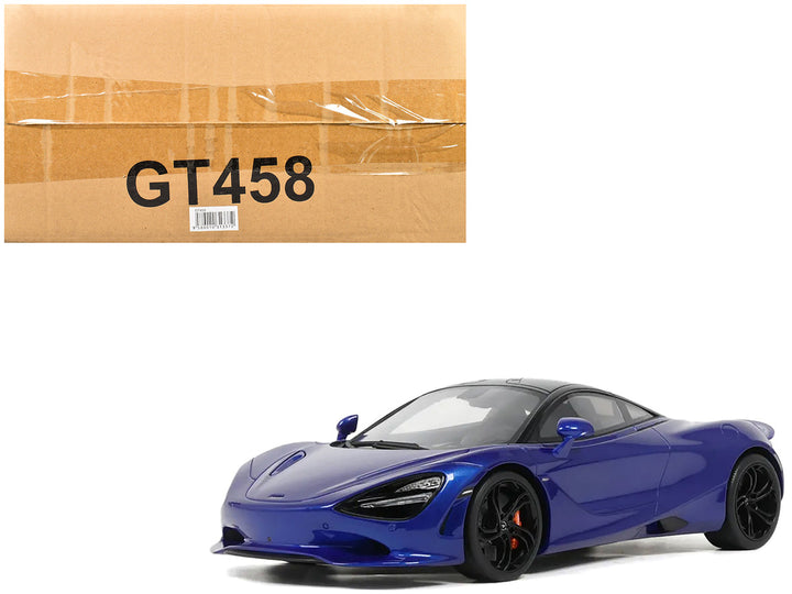 McLaren 2023 750S Coupe Blue Metallic with Black Top 1/18 Model Car by GT Spirit