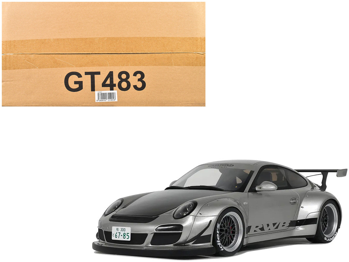 2024 Porsche 911 RWB Abu Silver Metallic with Black Hood 1/18 Model Car by GT Spirit-4