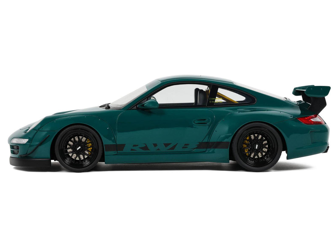 2021 RWB Bodykit "Syunkashuto" Green with Black Stripes 1/18 Model Car by GT Spirit-3