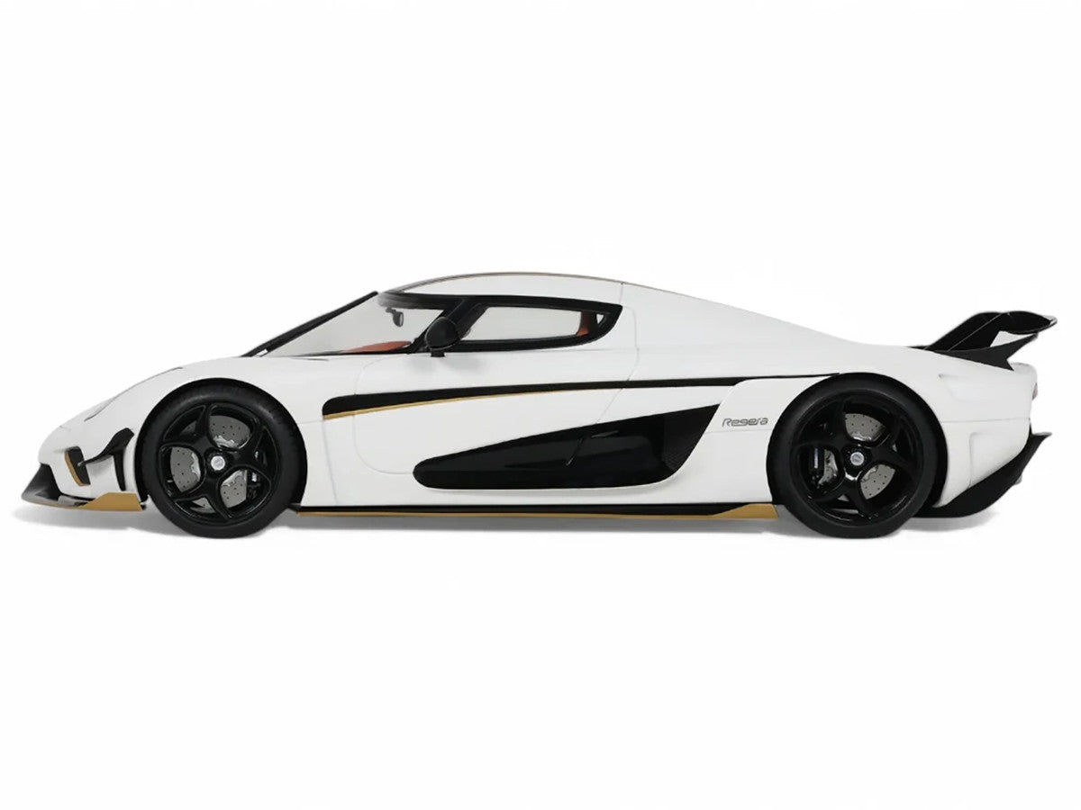 2023 Koenigsegg Regera White with Black Stripes 1/18 Model Car by GT Spirit-0