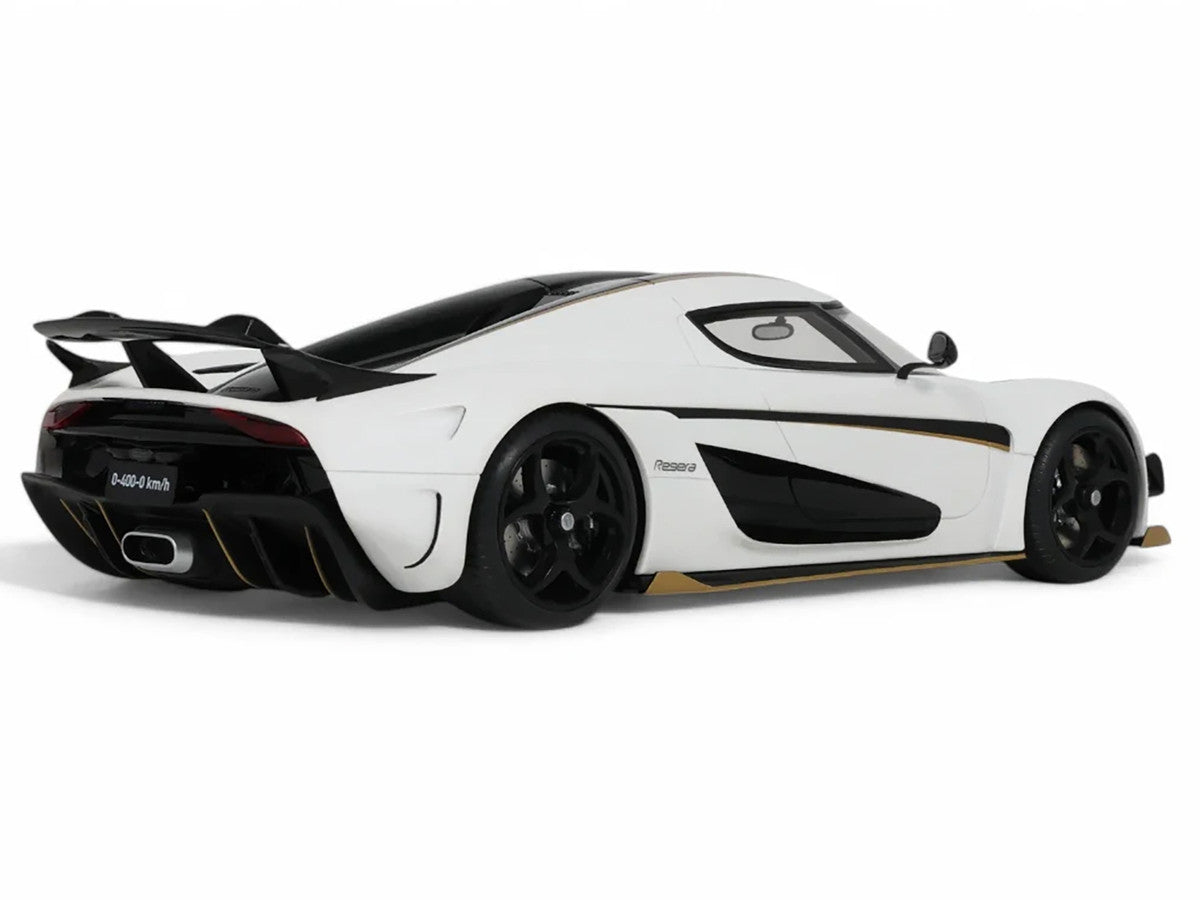 2023 Koenigsegg Regera White with Black Stripes 1/18 Model Car by GT Spirit-1