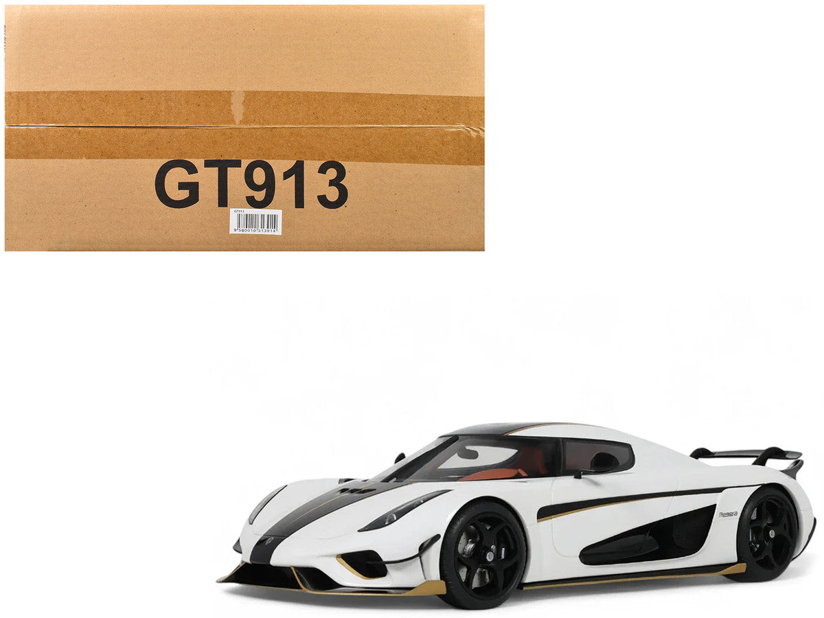 2023 Koenigsegg Regera White with Black Stripes 1/18 Model Car by GT Spirit-4