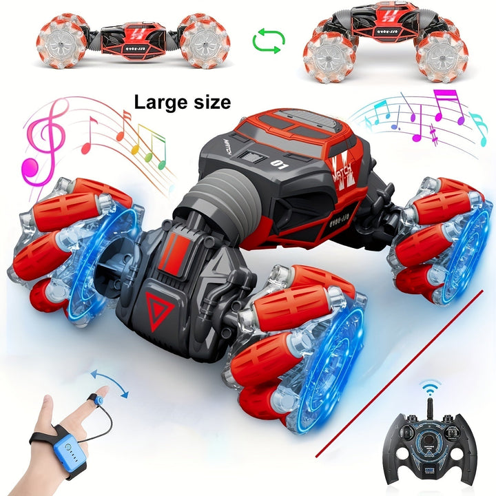 Dual Mode 4WD Gesture-Controlled RC Stunt Car demonstrating hand gesture control and traditional remote controller operation