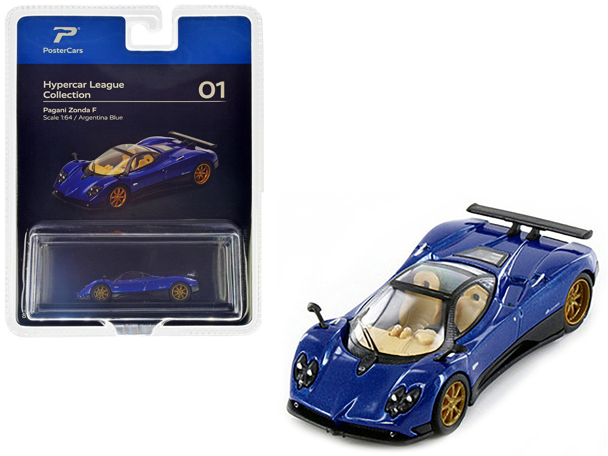 Pagani Zonda F Argentina Blue Metallic "Hypercar League Collection" 1/64 Diecast Model Car by PosterCars-0